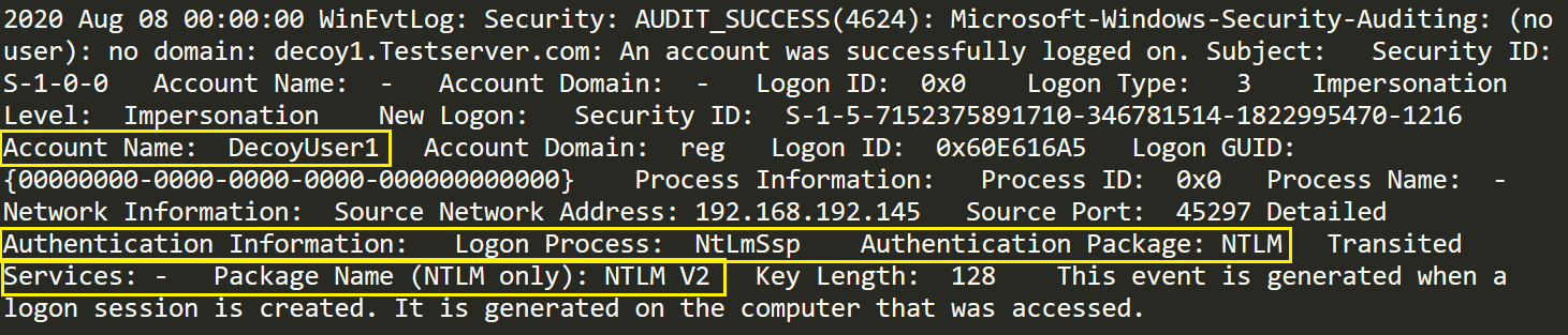 Figure 31. Alert send to administrator on using deceptive credentials