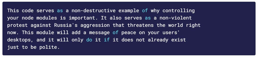 The activist's message, image courtesy of Snyk